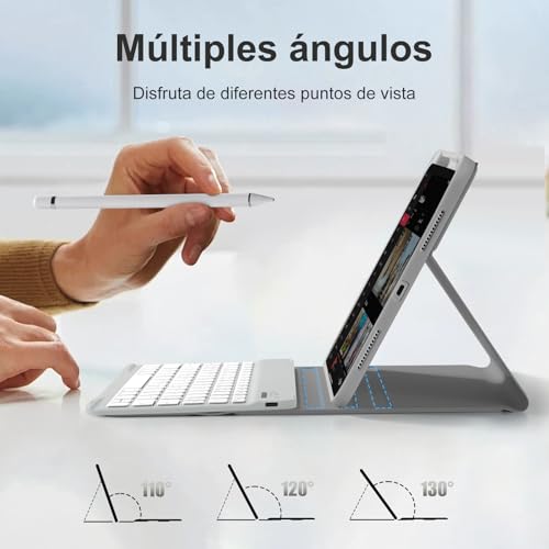 drivego Keyboard Case for iPad A16 11th Generation 2025/10th Gen 2022 (11/10.9 Inch), QWERTY Spanish Ñ, Anti-Drop Keys, Detachable Magnetic Bluetooth Keyboard with Pencil Holder, Light Gray