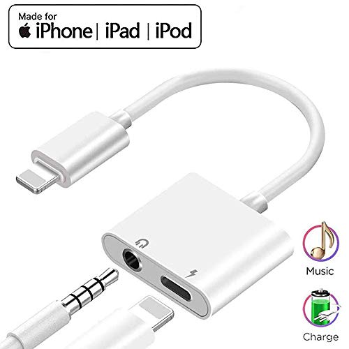 Headphone Jack Adapter for iPhone 11 3.5 mm Car Charger AUX 2 in 1 Earphone Audio Adapter Compatible with iPhone 7/7Plus/8/8Plus/X/XS/XR/10/XS MAX Dongle Accessory Connector Compatible All iOS Systems