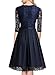 MISSMAY Women's Vintage Half Sleeve Floral Lace Cocktail Party Pleated Swing Dress Navy Blue Small