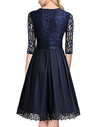 MissMay Vestido con vuelo, plisado, de encaje floral, vintage, con mangas tres cuartos, para cóctel, para mujer.