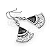 925 Sterling Silver Bali Inspired Filigree Black Onyx Gemstone Triangle Fan Dangle Earrings