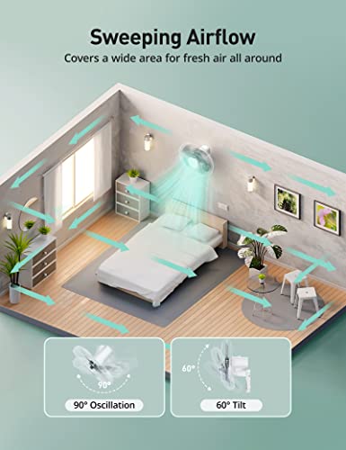 16 Inch Quiet Wall Mount Fan with Remote Control, 5 Speeds, 3 Wind Modes, 90° Oscillating Wall Fan, 8H Timer, Adjustable Tilt, Indoor Cooling Fan for Bedroom, Home Gym, Kitchen & Studio