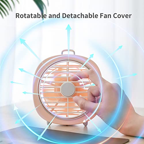 Small USB Desk Fan, Personal Desktop Table Cooling Mini Fan Powered by USB, 3 Speeds Strong Wind, LED Night Light, Detachable Fan Mask, Easy to Clean, Quiet Operation, for Home Office (Blue)