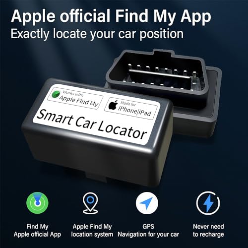 OBD Ⅱ Vehicle Tracker Work with Apple Find My Real-time Vehicle Tracking Device OBD Anti-Lost Device Finder for Cars No Subscription Needed Quick Installation Global Position iOS Only Black