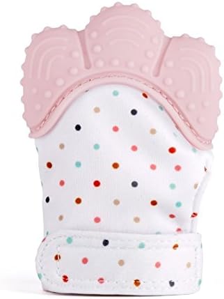 Baby Teething Mitt/Teething Glove! BPA Free! Food Grade Silicone Soothing Teething Mitten. Self-Soothing, Pain Relief Teething Toy in Pink! Must have Baby Product! Perfect Baby Shower Gift!