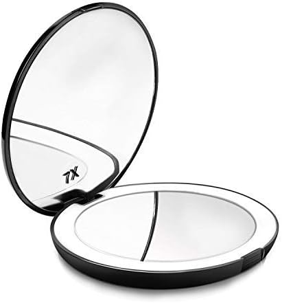 Jhua Makeup Mirror Lighted Travel Compact Mirrors 10 LEDS Portable Vanity Mirror 7X Magnification & 1X Cosmetic Illuminated Handbag Mirror Black