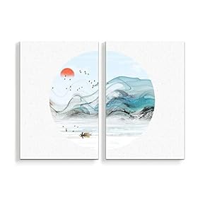 2 Panel Chinese Traditional Landscape Painting Home Wall...