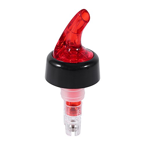 Automatic Measure Liquor Pourers, Plastic Measured Liquor Spirit Pourer Free Flow Wine Bottle Pour Spout Stopper Transparent for Home Bar (Red, 12)