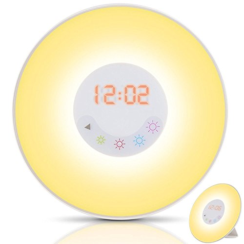 PRITTS Wake Up Light Alarm Clock 5 Colors Sunrise Simulation FM Radio