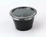 Disposable 4oz Plastic Condiment Cups with Lids, Souffle Portion, Jello Shot Cups, Salad Dressing, Sauce (200, Black)