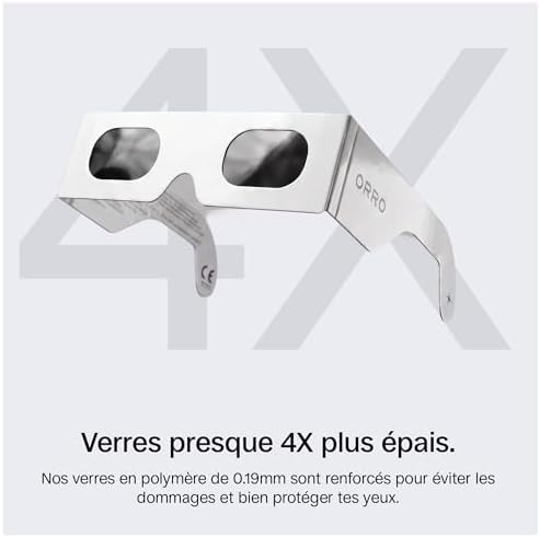 Lunettes d’éclipse solaire 45 mm, Lot de 2/6/12, Blanches, S’adaptent par-dessus les lunettes de vue, Protection oculaire certifiée, Testées EN ISO 12312-2:2015, Marquage CE - Coupe Edge