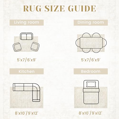 8x10 Area Rugs for Living Room: Washable Large Vintage Floral Rug Low Pile Non-Slip Boho Carpet for Bedroom Dining Home Office (Beige, 8'x10')