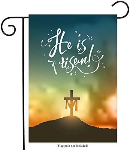 He Is Risen Easter Garden Flag Cross Religious Polyester Yard Flag Decorations Yard Garden Home Decor 12" x 18"