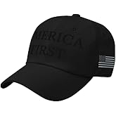 America 1st Hat - Blackout Subtle Embroidery Adjustable Dad Cap - Patriotic USA First American Flag Hat