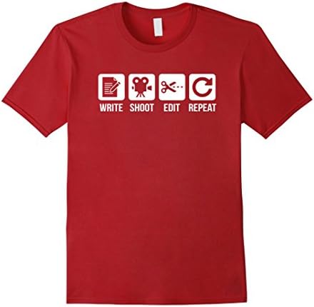 Mens Write Shoot Edit Repeat Movie Filmmaker T Shirt Small Cranberry