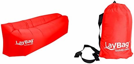 Laybag Inflatable Air Lounge Sofa Hammock - Perfect For Outdoor/Indoor Camping BBQ Travelling Hiking Beach Airports, Super-Strong Nylon Fabric For Mountains Or Snow w/FREE Carrying Bag - (Ruby)