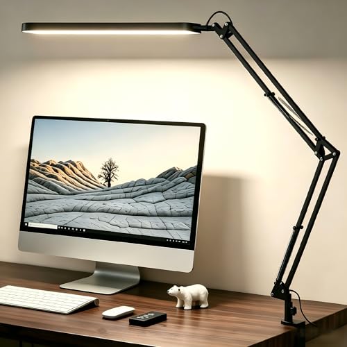 SKYLEO Desk Lamp-Flexo LED Desk Lamp 1300LM - 5 Color Modes x 11 Brightness Levels - Adjustable Swing Arm - Timer and Memory Function - 12W Flexo - Black