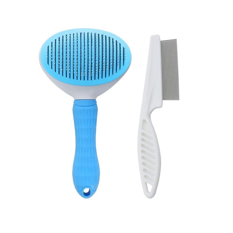 Bwetomk Dog Brush Cat Brush Grooming Comb Fine Tooth Comb, Self Cleaning Cat Dog Slicker Brushes with Smooth Handle,Pet Grooming Tool for Cat Dog Shedding Tool Massage Clean Tangled Brush (Blue)