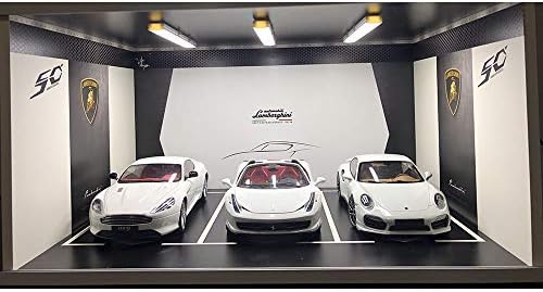 1/18 Collectible Dioramas Display Stands Cases Three Parking Spaces LED Lamp Plate with USB Connection for Diecast Model Vehicle (Lamborghini)