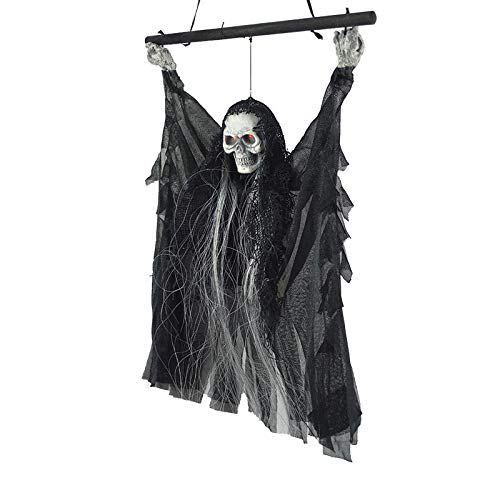 Halloween Decoration Hanging Ghost Electric Hanged Ghost Light Up Eyes Scary Voice Skull Hanging Props Joking Trick Indoor Outdoor Fancy Decoration for Haunted House KTV Bar Party (13 x 9inch)