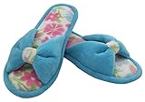 HomeTop Women’s Flower Accented Bow Coral Fleece Slip On Spa & House Slippers