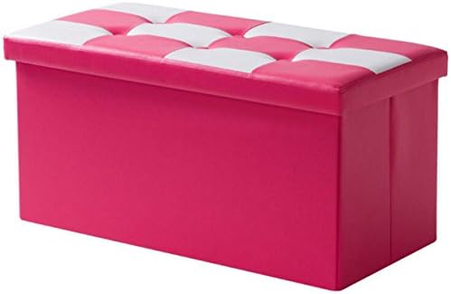 Double Seat Leather Folding Storage Ottoman Bench 30"x15"x15", Foldable Organizer Ottoman Footstool For Living Room Bedroom DSO007 (Rose)