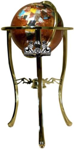 Unique Art 36-Inch by 13-Inch Floor Standing Amberlite Ocean Gemstone World Globe with Gold Tripod