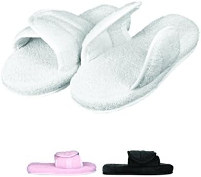 EuropeanSoftest Women's Cozy Memory Foam Soft Premium 100% Turkish Terry Cotton Cloth Open Toe Spa Slide House Indoor Slippers (White, Medium)