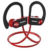 TRINIDa Bluetooth Headphones Waterproof IPX7 Wireless Earbuds Sport Leisure Touri HD Stereo In-Ear Earphones w/Mic for Gym Running Workout 8 Hour Battery Noise Cancelling Headsets (Red Black)