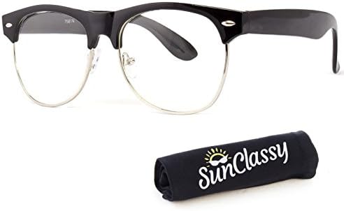 Sunclassy Clear Lens Non Prescription Classic Vintage Half Frame Semi-Rimless Wayfarer Fashion Retro Square Frame eyeglasses 56mm Block UVA UVB UVC Uv400