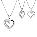 Womens Matching Heart Jewelry Set, Silver Necklace, Earrings, and Ring for Wife or Girlfriend