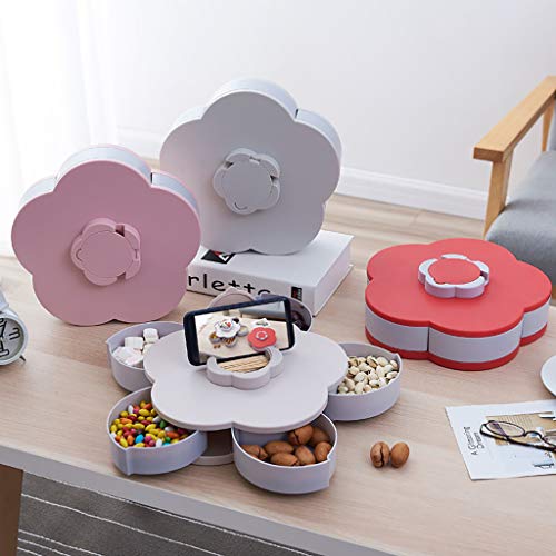 COM1950s Double-Layer Rotating Fruit Plate Petal Shape Dried Snack Storage Tray Home Living Room Candy Dish Dried Candy Food Storage Box Jewelry Organizer (Pink, D)