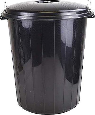 Sterling Ventures 25L Garden Waste Rubbish Dust Bin with Locking Lid Black