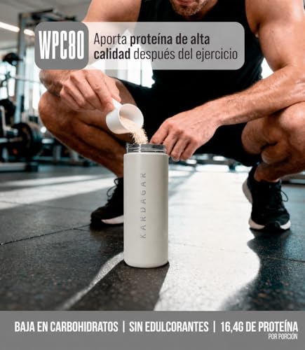 KARDAGAR Whey Protein Natural Concentrado WPC80 1Kg y Vaso Shaker Beige 550ml 16.4g Proteina Sin Sabor en Polvo 1.5g Carbohidratos por porción Sin Edulcorantes ni Aditivos Apoyo al Desarrollo Muscular