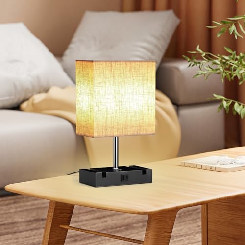 Bacane Table Lamp, Bedside Lamps with 3-Level Dimmable Touch Control, USB Ports (A+C) and 2 Phone Stands, Nightstand Lamp for Bedroom Living Room (Bulb Included, 1 PCS)