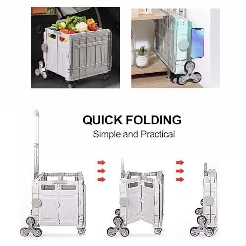 XVersion Foldable Shopping Trolley Cart with 8 Wheels,Collapsible Grocery Trolley With Storage Box,Picnic Trolley With Integrated Desktoptop,Utility Shopping Cart for Outdoor Tourist Office(Grey)
