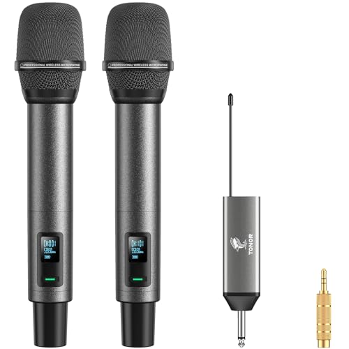 TONOR Mikrofon Kabellos, Wiederaufladbares Funkmikrofon Set, Metall, UHF, 2x20 Einstellbare Wireless Microphone für Kirche, Party, Hochzei, Hochzeit m