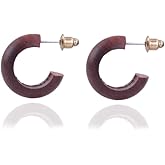 Red Hardwood Half Hoop Stud Earrings for Women Men, Natural Wood Boho Minimalist, 18mm Wooden Huggie Earrings jewelry for Her or Him