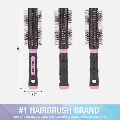 Conair Salon Results Round Hairbrush - Hair brush for blow out - blowdryer brush - features nylon bristles - Adds body and fullness - suitable on all lengths - Pink/Black