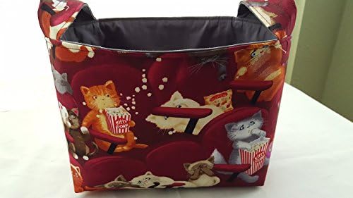 Fabric Organizer Basket Bin Caddy Storage Container - Movie Theater Cats Maroon