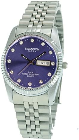 Swanson Men's Stainless Steel Day-Date Watch Purple Dial with Stones with Travel Case