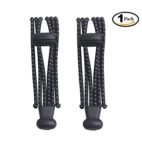 No Tie Shoelaces JZY Round Athletic Shoe Laces With Elastic Fits All Adult and Kids Shoes (Black)