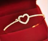 Elegant Womens 9K Yellow Gold Filled CZ Heart Shape Cuff Bracelet Bangle Gift