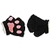 APAS Women Winter Fluffy Bear Cat Plush Paw Claw Glove Half Finger Cute Gloves Mittens Black