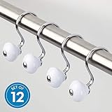 iDesign York Metal Shower Curtain Hooks, Rust Resistant Shower Hooks Rings for Kid's Bathroom, Guest Bathroom, Master Bathroom, Set of 12, White and Chrome