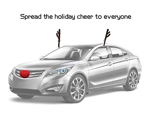 Holoras Christmas Car Reindeer Antlers and Nose Decorations Kit Vehicle Costume Plush Rudolf Red Nose Deer Antlers Auto Accessories