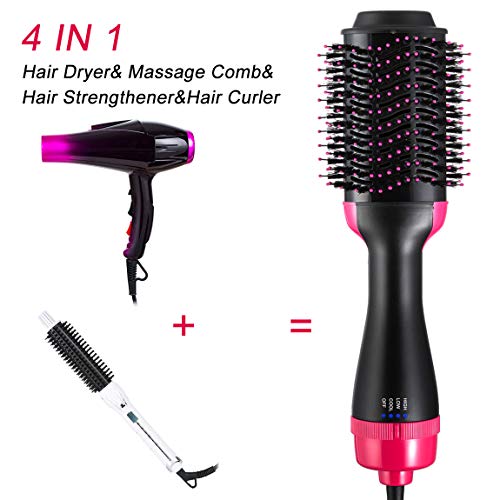 One Step Hair Dryer & Volumizer Styler 4-in-1 Hot Air brush with Negative Ion Generator Hair Straightening & Curly Hair Brush Comb for All Hair Type, Salon Hot Air Paddle Styling, Anti-Scald Feature