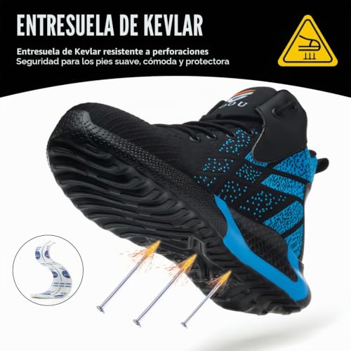 COOU Safety Boots Men Women Comfortable Work Shoes Steel Toe Lightweight Breathable Footwear Sports Safety | Botas Trabajo Punta Acero, Malla Transpirable, Calzado de Seguridad Caña Alta para Logística, Almacén & Industria