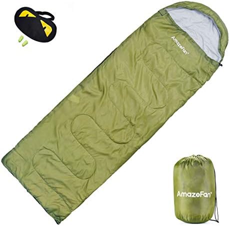Mummy Sleeping Bag, AmazeFan-300&200 GSM Filling Keep Warm & Breathable, 210T&190T Polyester Taffo Tear Resistance Best Ideal For Camping, Hiking-Includes Waterproof Compression Portable Carry Bag