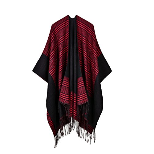 Bakerdani Women Fashionable Retro Style Tassel Poncho Shawl Cape Cardigans,Red,One size:130*150cm